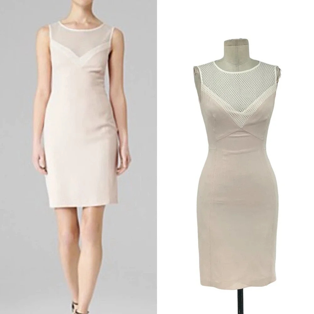 REISS Lansky Pencil‎ Dress Faint Rose Pink White Lace Size 0